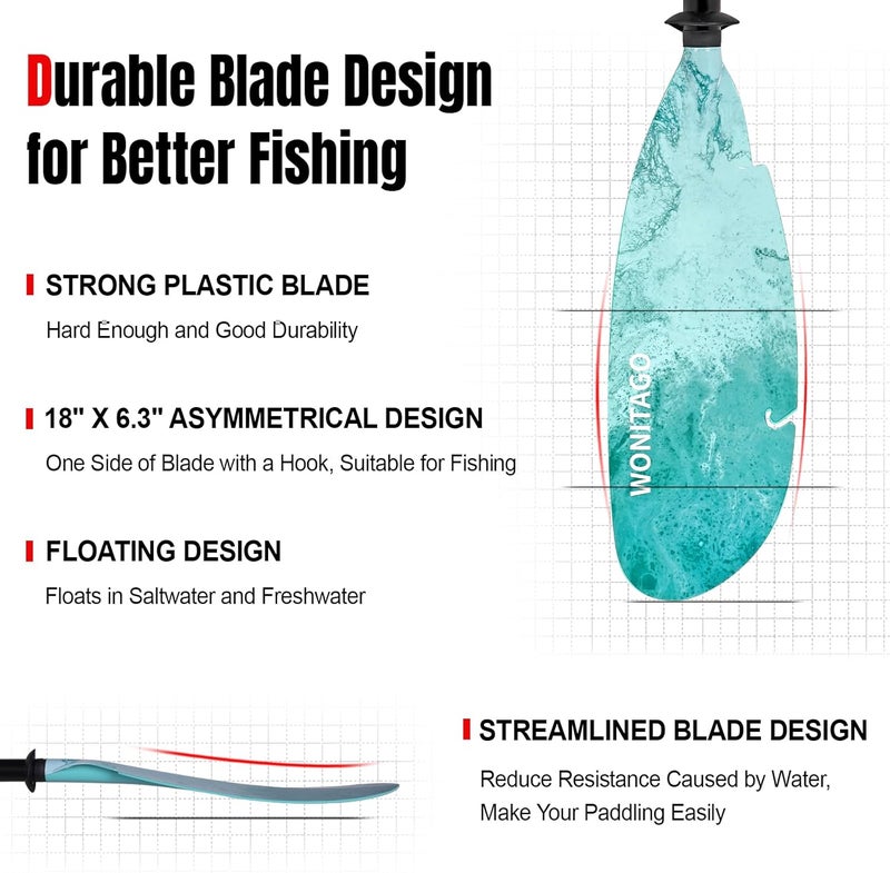 WONITAGO Angler Kayak Paddles Aluminum Paddle with Plastic Blades and Paddle Leash, Floating Adjustable Fishing Kayak Oars, 3 Piece, 230-250cm/90-98 inch - Image 2